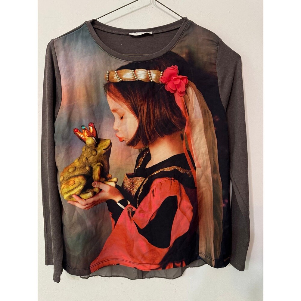 Whimsical unique renaissance Illustrated portrait top The Frog Prince XS new